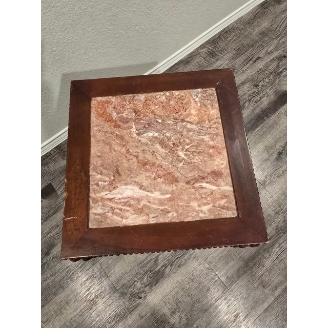 Antique Chinese Carved Hardwood Marble Table For Sale In Houston - Image 6 of 9