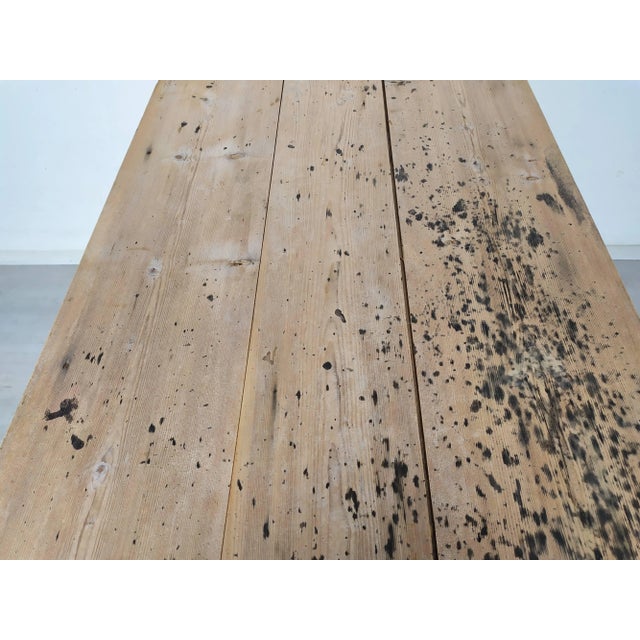 Brown Vintage Rustic Wood Farmhouse Table For Sale - Image 8 of 18
