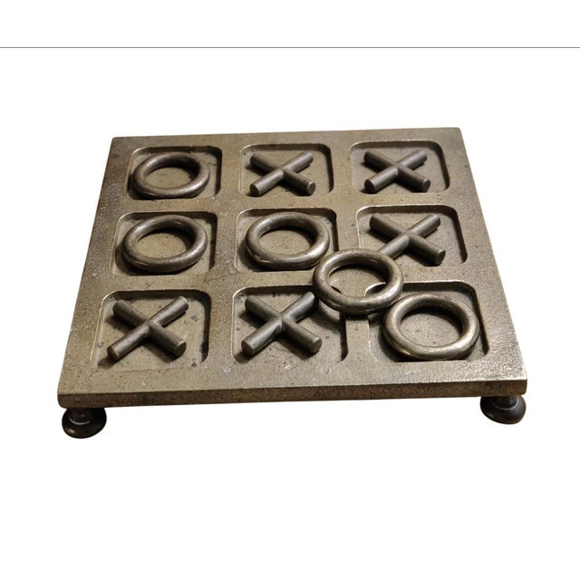 Sarreid Ltd. Brass Tic Tac Toe Footed Board Game Set For Sale - Image 10 of 10