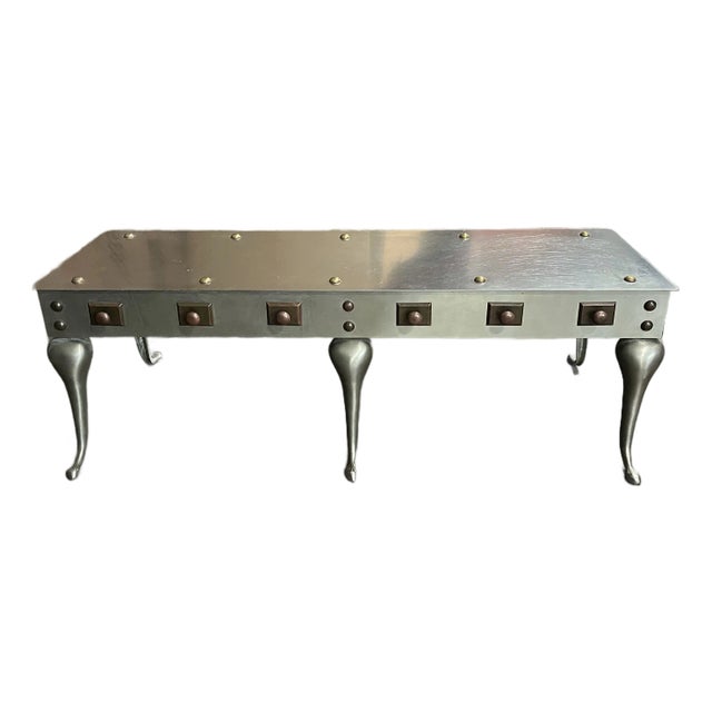 Mid-Century Modern Stainless With Brass Footman Cocktail Coffee Table For Sale