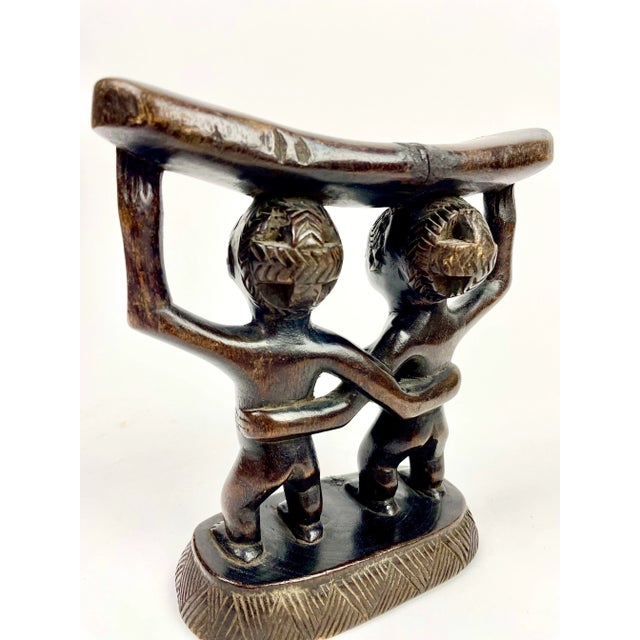 African Luba Headrest With Carved Twins For Sale - Image 4 of 7