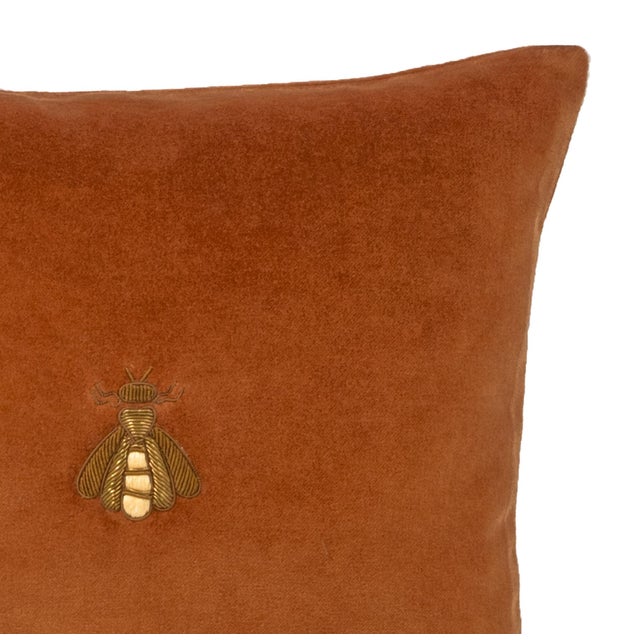 Contemporary Golden Bee Velvet Embroidered Throw Pillow Cover, 20 X 20 For Sale - Image 3 of 6