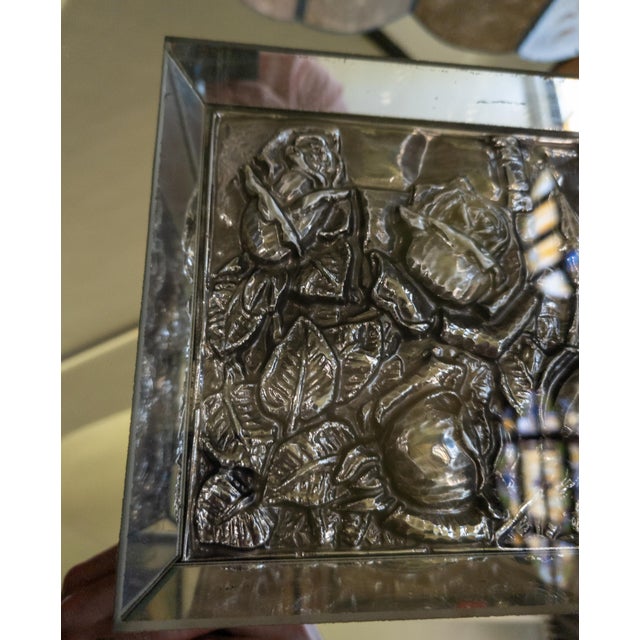 Silver Mid-Century Mirror Shadowbox Frame With Repousse Silver Floral Art For Sale - Image 8 of 13