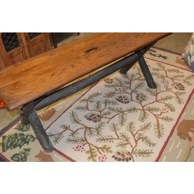 1980s Rustic Old Hickory Indiana Oak Wood / Log Bench Dining Seat For Sale - Image 14 of 16