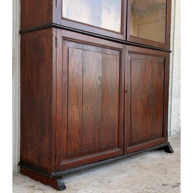 Wood Spanish Large Pine Cupboard or Bookcase With Glass Vitrine, 19th Century For Sale - Image 7 of 8