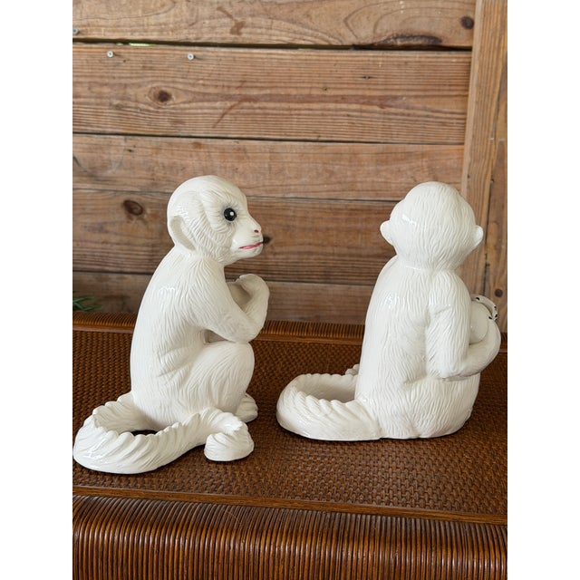 Pair of Chelsea House White Porcelain Capuchin Monkey Bookends or Decorative Objects For Sale - Image 10 of 12
