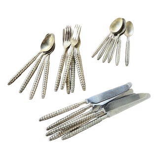 Antique Graphic Silver Cutlery for Six People, 1980s, Set of 24 For Sale