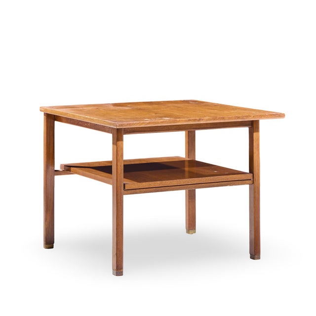 Edward Wormley for Dunbar Mid Century Walnut and Brass Side End Tables - Pair For Sale In Chicago - Image 6 of 12