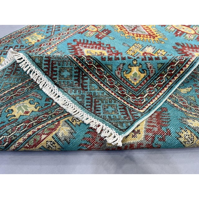 Turquoise Kazak Wool Rug With Repeating Medallions, 3'11" X 5'10" For Sale - Image 12 of 15