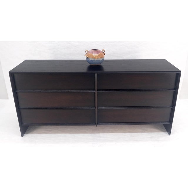 John Widdicomb Gibbings for Widdicomb Ebonised Walnut Long 6 Oak Drawers Dresser Credenza MINT For Sale - Image 4 of 16