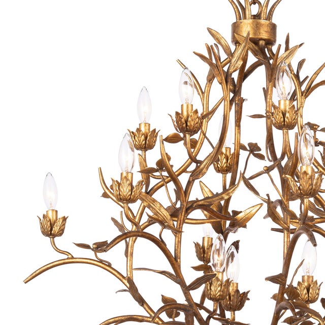 Balancing old world elegance with rustic charm. Each branch is cast and gilded in gold leaf. Two tiers of light for the...