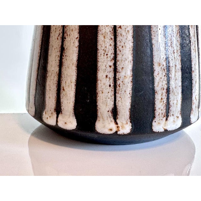 Rustic Studio Ceramic Art Vase in Rural Pottery Style Glazed with Striped Decor, 1970s For Sale - Image 3 of 11