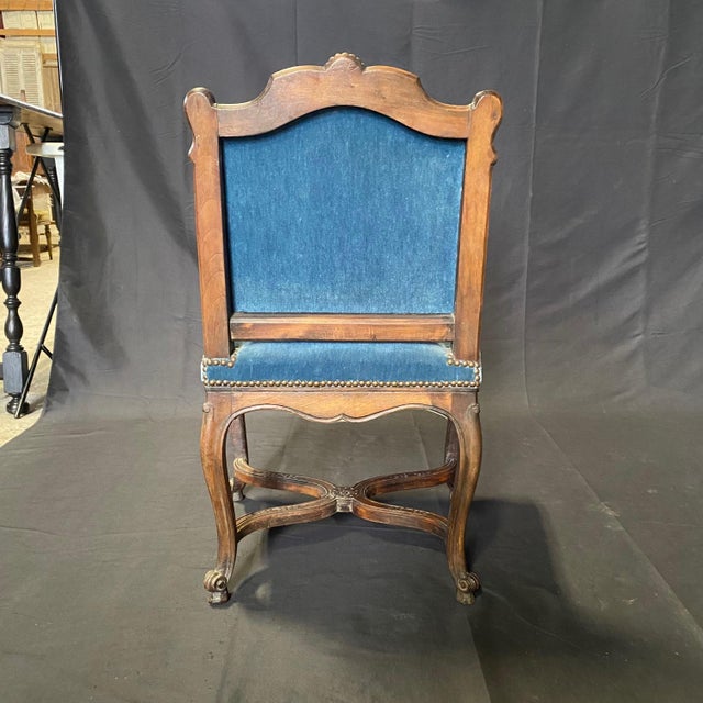 Blue French Louis XV Set of 4 Chairs With Original Blue Mohair Upholstery For Sale - Image 8 of 12