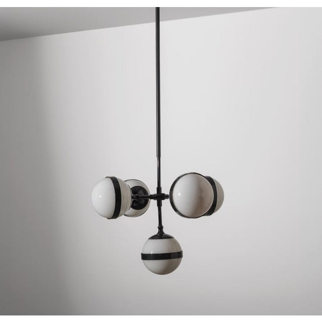 Model Peggy Chandelier in Black Lacquered Iron with Opaline Spheres with Central Lace by Hangar Design Group for Showy For Sale - Image 5 of 5