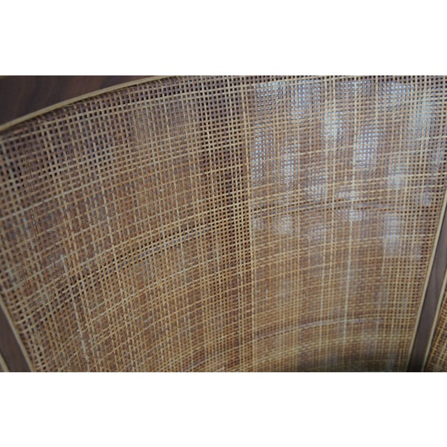 4 1980s Mid Century Modern Attributed to Antonio Citterio Flexform Mozart Walnut Rattan Arm Chairs For Sale - Image 12 of 16