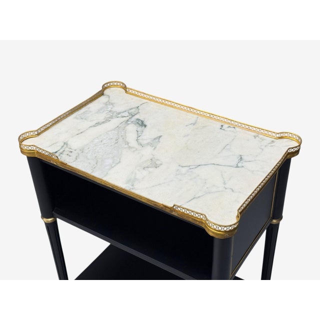 Maison Jansen Style, Hollywood Regency, Brass, Marble, Ebonized Open Nightstands For Sale - Image 9 of 14