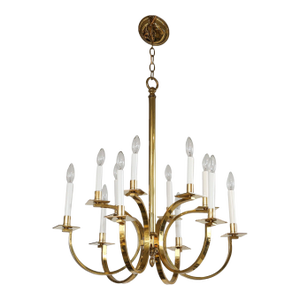 1970's 12 Arm Italian Brass Chandelier Attributed To Gaetano Sciolari
