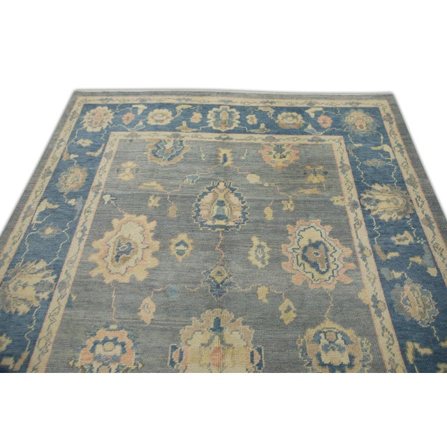Gray & Blue Handmade Turkish Oushak Rug 6'2" X 9'11" For Sale - Image 4 of 7