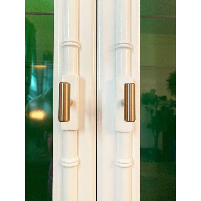 未使用 八角形 漆器 白鳥のデザイン Vintage Chinoiserie White Green Lacquered Faux Bamboo Pagoda