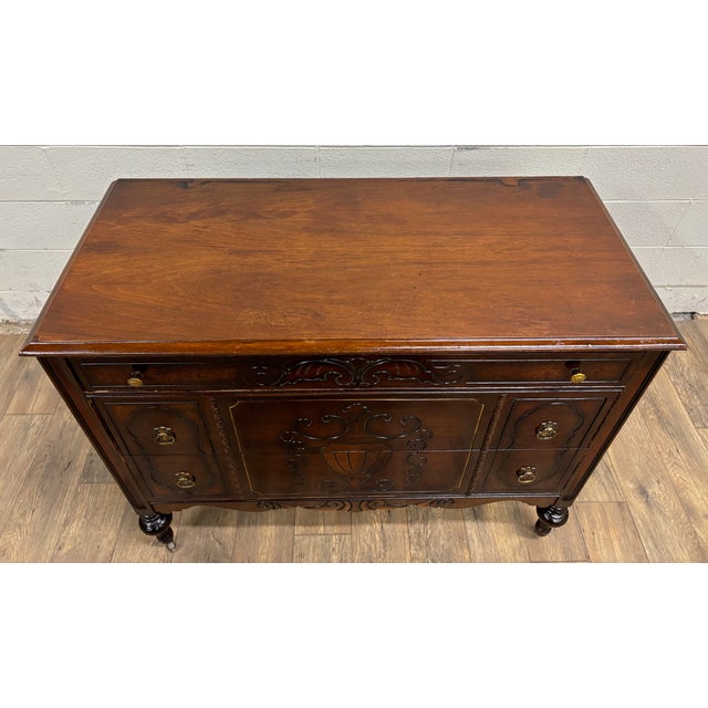 Early 20th Century Antique Art Deco Art Nouveau Style Carved Dresser Chest For Sale - Image 5 of 12