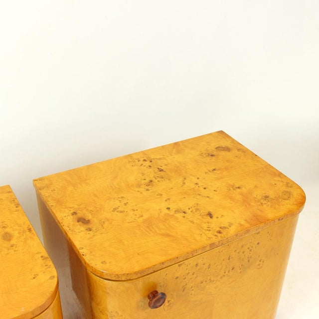 Art Deco Bedside Tables in Root Veneer, Former Czechoslovakia, 1940s, Set of 2 For Sale - Image 6 of 17