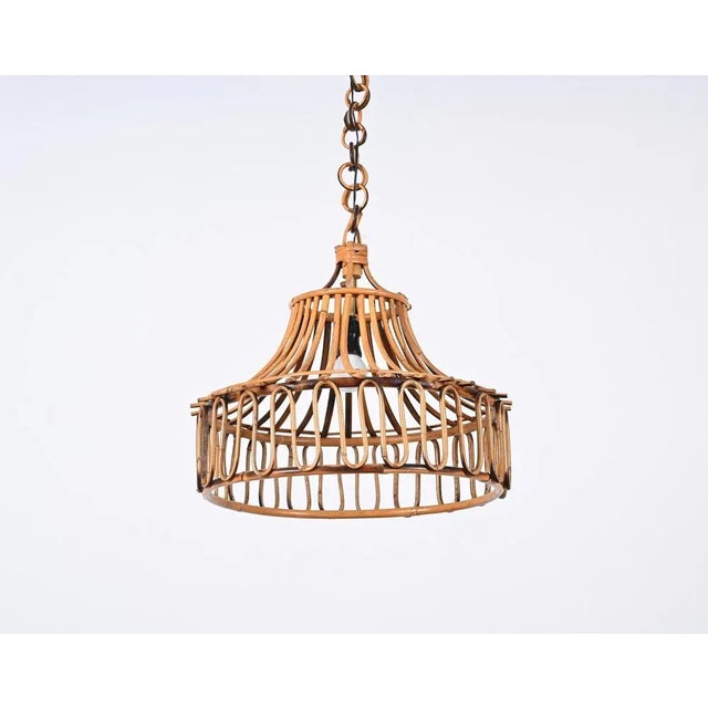 Mid-Century Modern Mid-Century Italian French Riviera Round Bamboo and Rattan Pendant Light, 1960s For Sale - Image 3 of 13