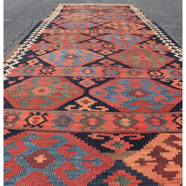 Antique Shahsevan Kilim Gallery Runner With Bold Colorful Geometric Tribal Motifs 4'3 X 14'5 For Sale - Image 9 of 13
