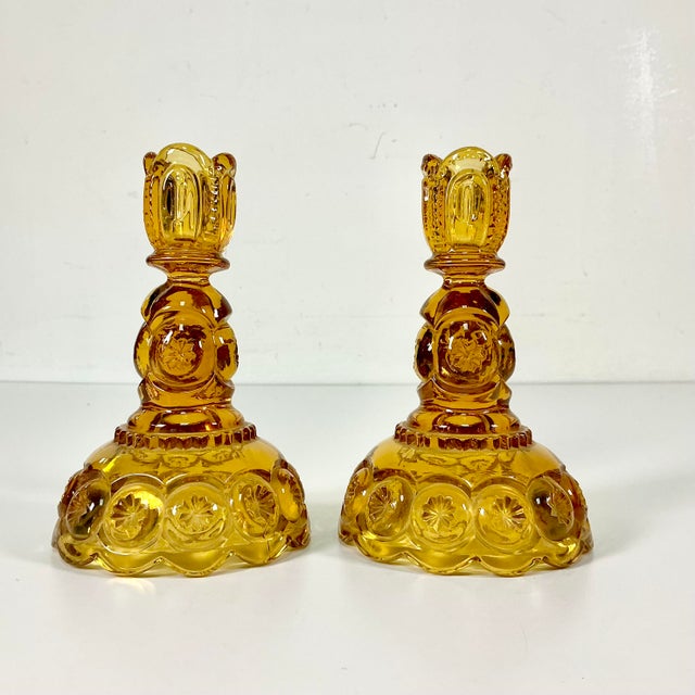 Early 20th Century Antique Art Deco Boho Chic Hollywood Regency Depression Era Amber Starbust Candle Holders - A Pair For Sale - Image 5 of 11