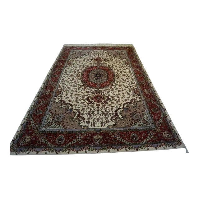Handmade Vintage Persian Tabriz Rug With Silk 6.5' X 10', 1980s For Sale