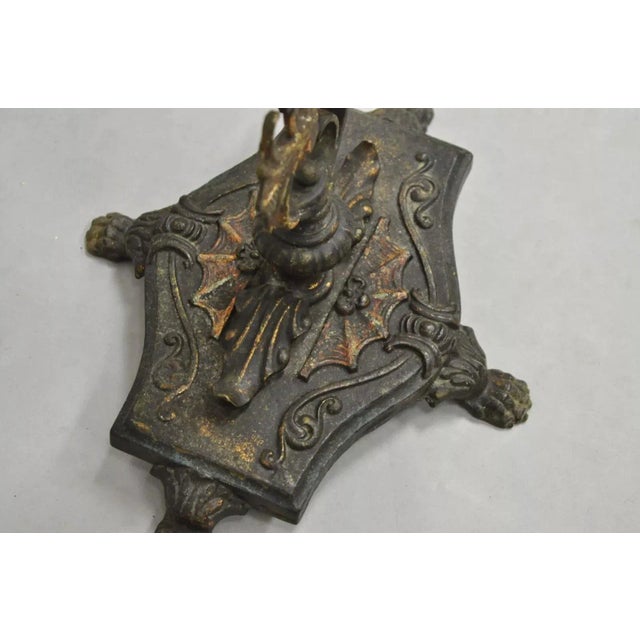 Black Antique French Art Nouveau Figural Cast Wrought Iron Ashtray Catch All Stand For Sale - Image 8 of 12