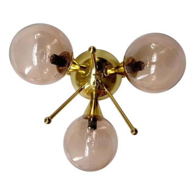 Trifoglio Polished Brass Clear Coral Globe Flush Mount by Fabio LTD For Sale