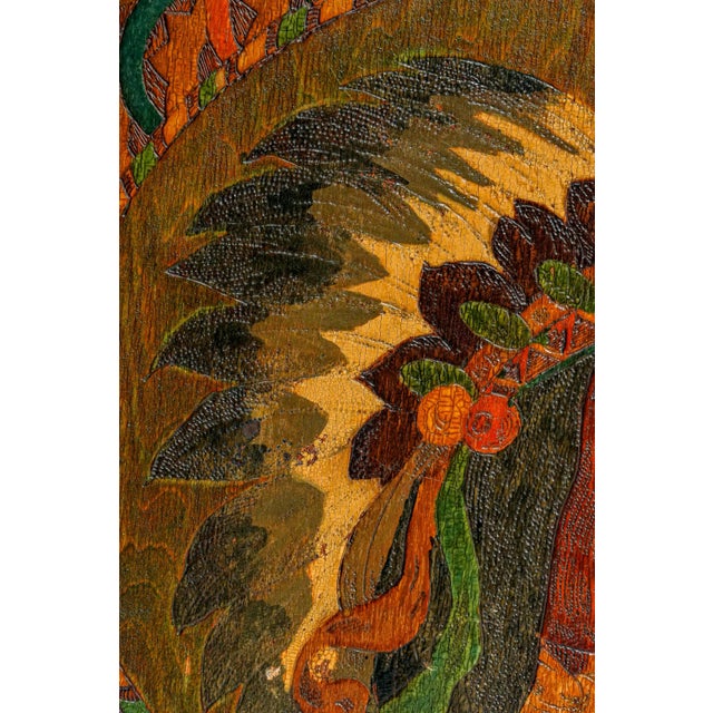 Brown 1900s Native American Indian Chief Pyrography Plaque Antique Hand Painted Folk Art Wood Wall Hanging Home Decor For Sale - Image 8 of 13