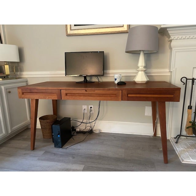 This beautiful hand-made, solid wood writing desk, with two generous matching file cabinets, is a rare find. Danish...