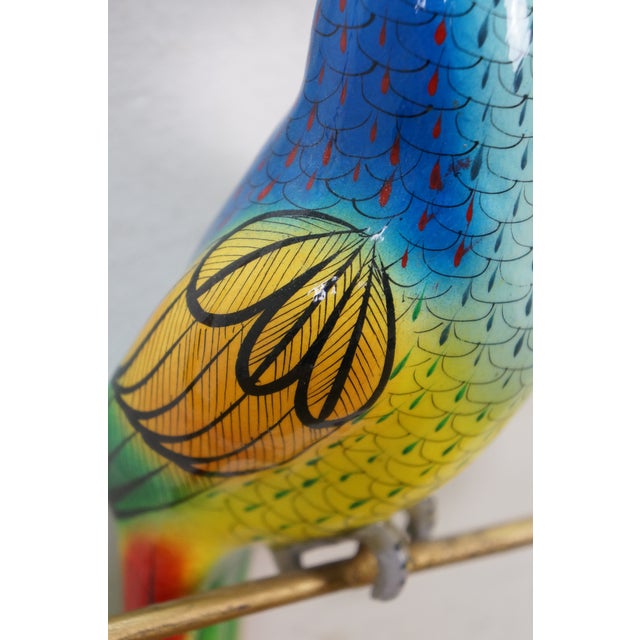 Metal Mexican Folk Art Paper Mache Boho Hanging Toucan Parrot Bird Sculpture 13" For Sale - Image 7 of 15