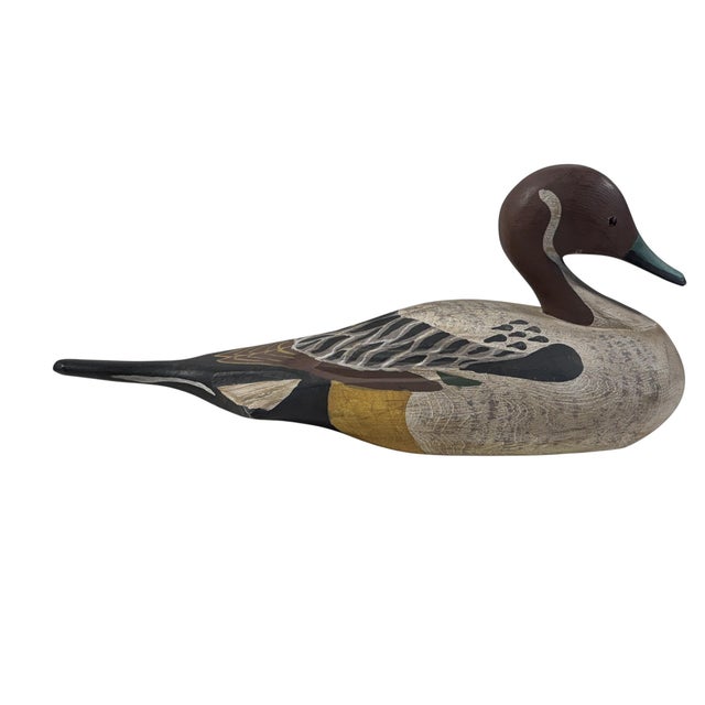 Arts & Crafts Vintage 20th Century Hand Carved & Painted Old Pintail Duck Decoy Signed For Sale - Image 3 of 8