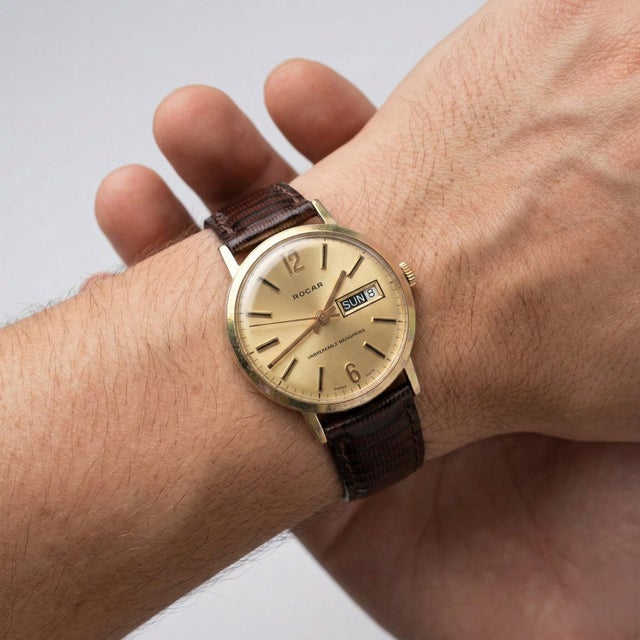 Modern Rocar Swiss Made Stainless Steel Vintage Watch For Sale - Image 3 of 9