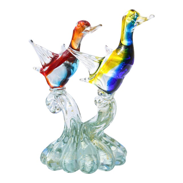 Vintage Large Barbini Murano Sommerso Italian Art Glass Birds Centerpiece For Sale