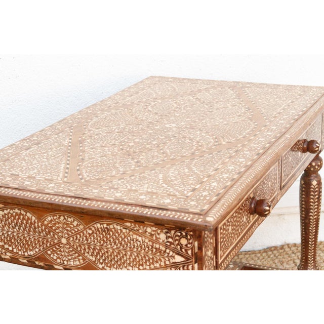 British Colonial Scalloped Inlay Design Writing Desk For Sale - Image 9 of 13