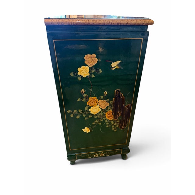 Vintage Chinese Green Lacquered Serpentine Credenza / Sideboard With Soapstone Inlay For Sale - Image 10 of 12