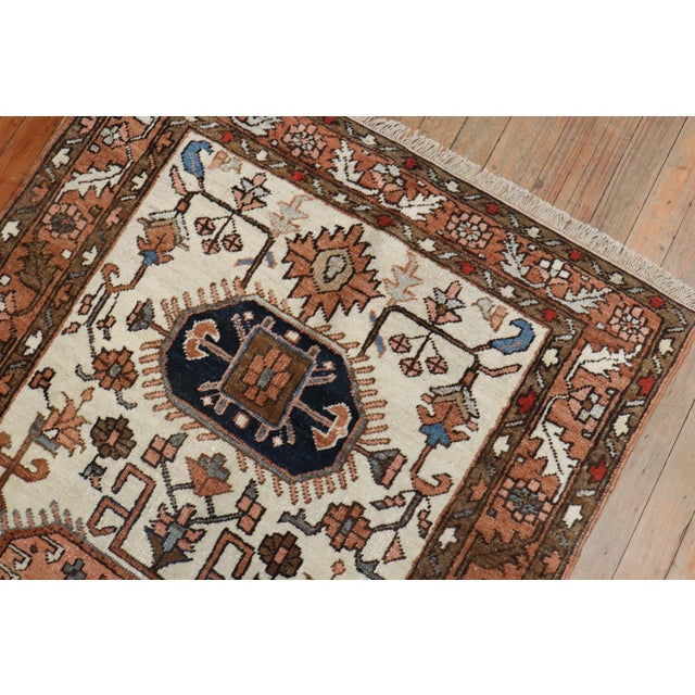 Early 20th Century Early 20th Century Zabihi Collection Ivory Brown Heriz Scatter Rug - 3'3" x 5'11" For Sale - Image 5 of 8