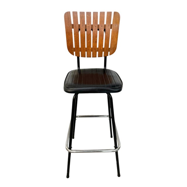 Arthur Umanoff Mid-Century Modern Umanoff Style Slatted Bar Stools - Set of 6 For Sale - Image 4 of 6