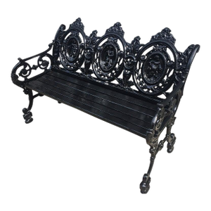 Victorian Cast Iron Three Paneled Ornate Garden Bench With Pine Slat Seat