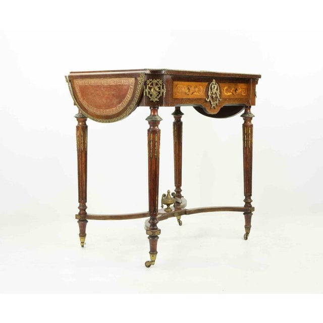 Opening Side Table, France Napoleon III. Brass decorations. Opened dimensions: H77xL113xP56 cm. Signs of age, otherwise...