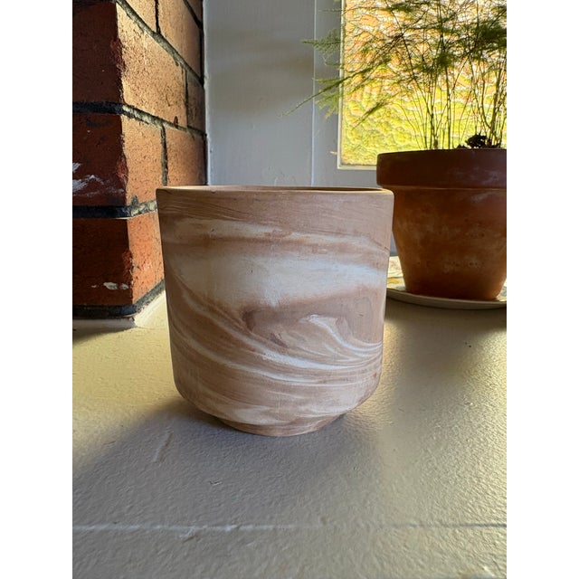 Handcrafted Italian terracotta planter featuring a beautiful marbleized clay finish in warm cream, blush, and earthy...