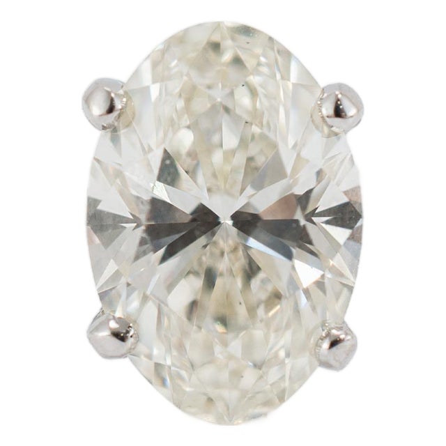 14k White Gold Gia 3.02ct Oval Cut Natural Diamond Solitaire Engagement Ring, Size 6.5 For Sale