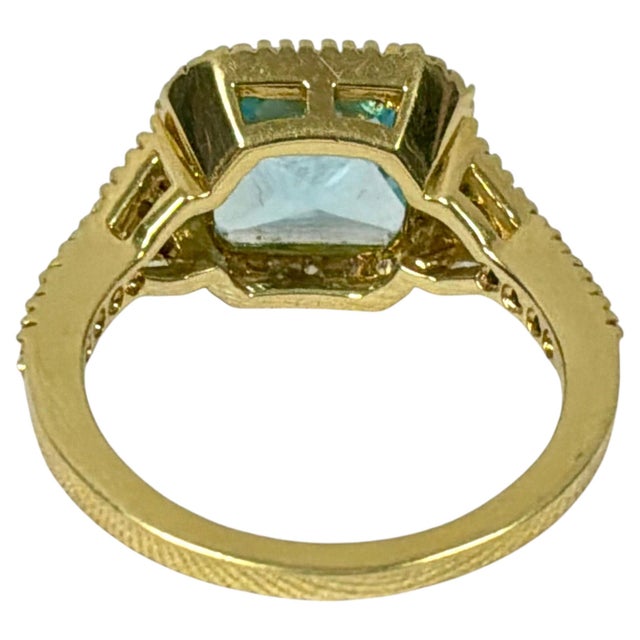 Metal 18k Gold Blue Topaz Diamond Ring Vintage For Sale - Image 7 of 10