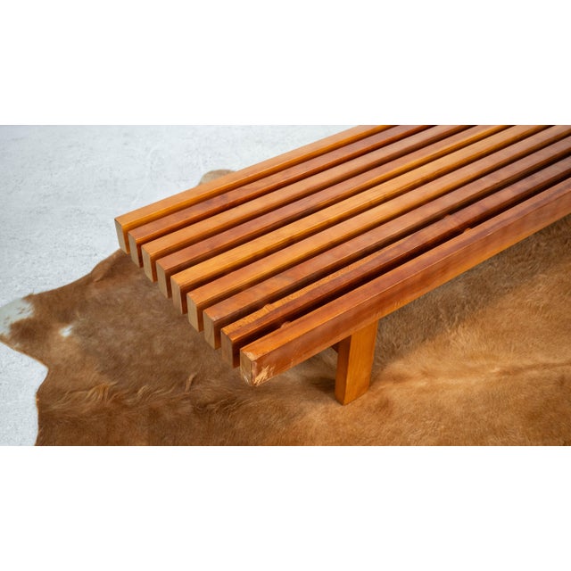 Mid Century Charles Webb Cherry Wood Slat Bench, 1990s. For Sale - Image 16 of 17