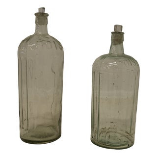 Large 19th Century Clear Glass Pharmacy Poison Bottles, Unkns, Set of 2 For Sale