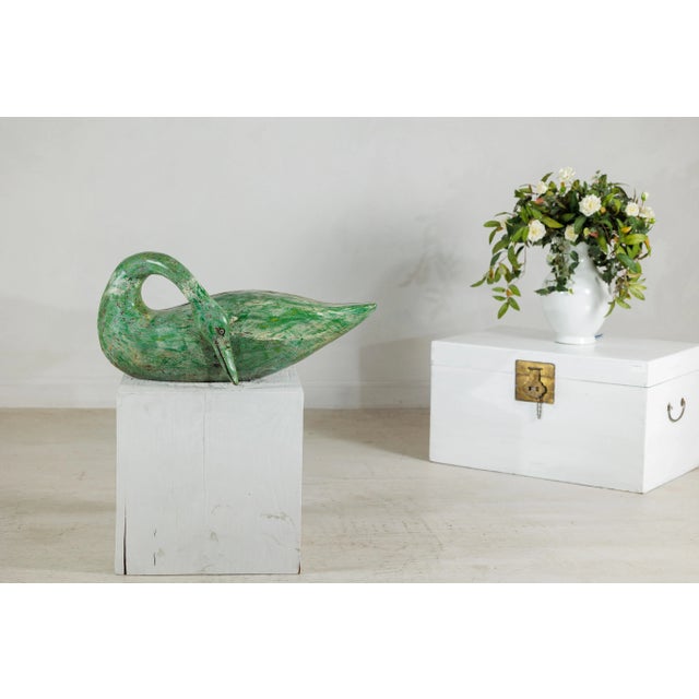 Wood Vintage Green Painted Wooden Swan with Carved Curved Neck For Sale - Image 7 of 12