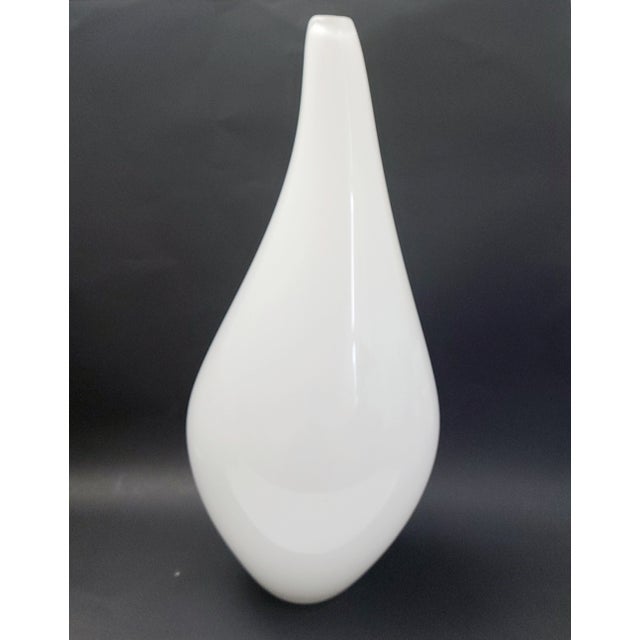 Tall Scandinavian Handblown Cased White Art Glass Asymmetrical Vase - 18" tall Lovely bulbous high-gloss cased white vase...